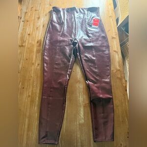 SPANX High-Shine Faux Leather Leggings in Burgundy